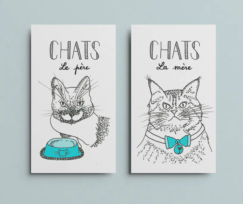 Famille Chats : les cartes du père et de la mère