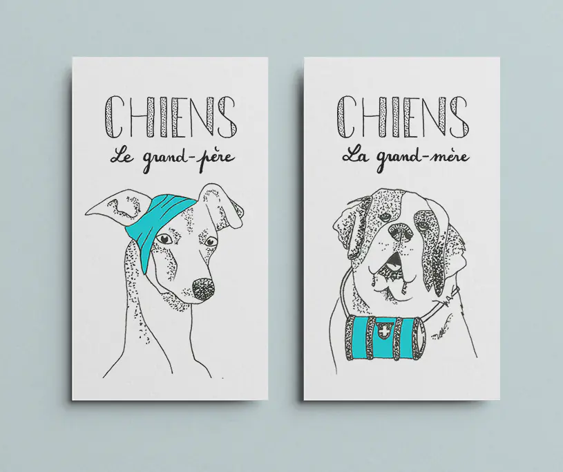 Famille Chiens : les cartes du grand-père et de la grand-mère