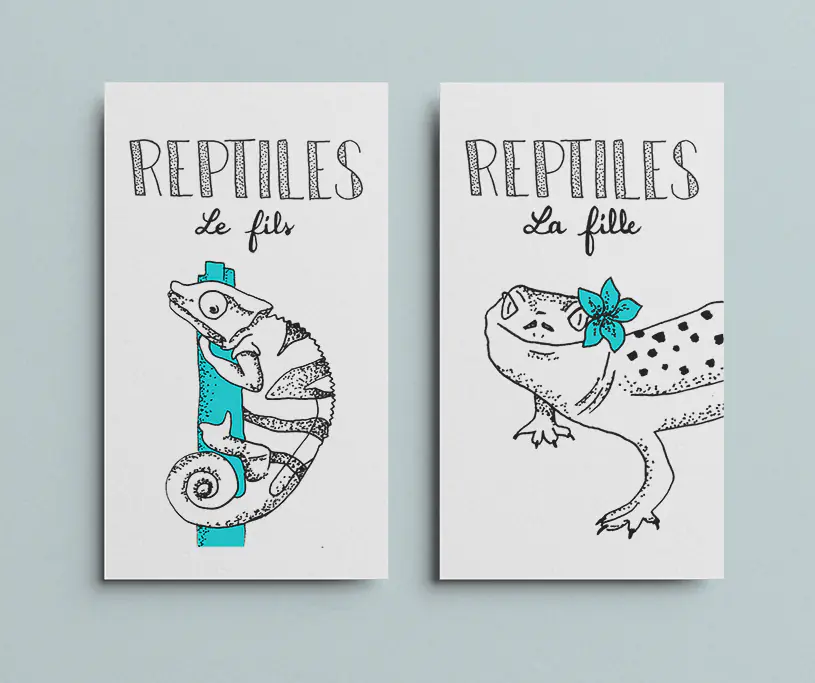 Famille Reptiles : les cartes du fils et de la fille